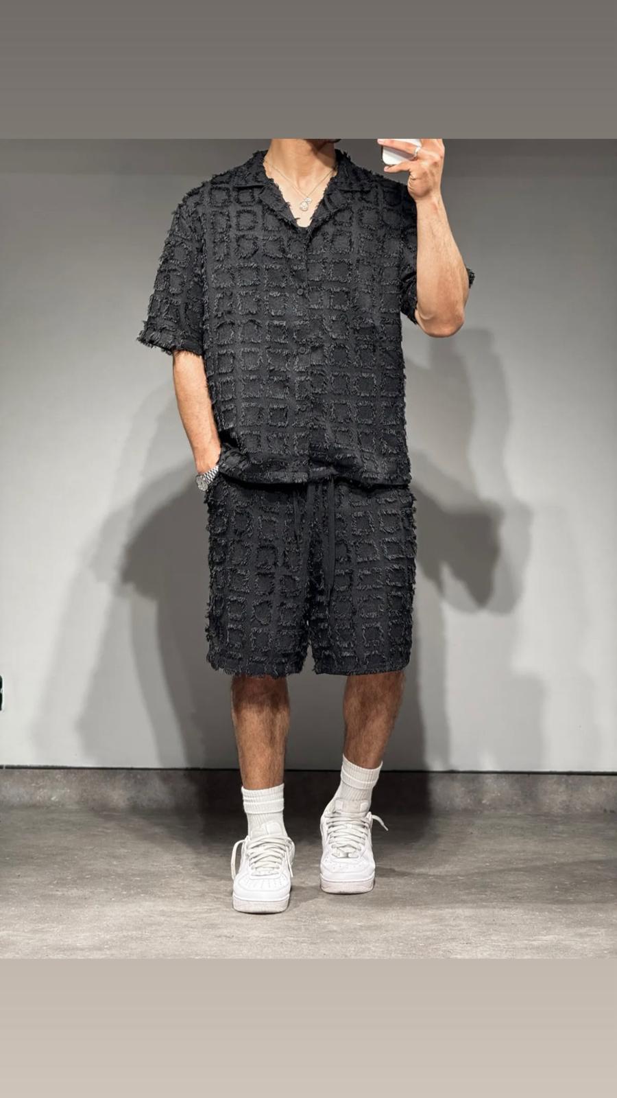 Short Texturé Noir Homme