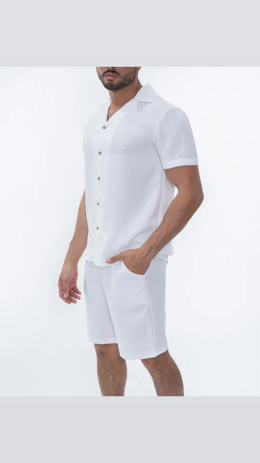 Ensemble Chemise & Short Effet Lin Blanc