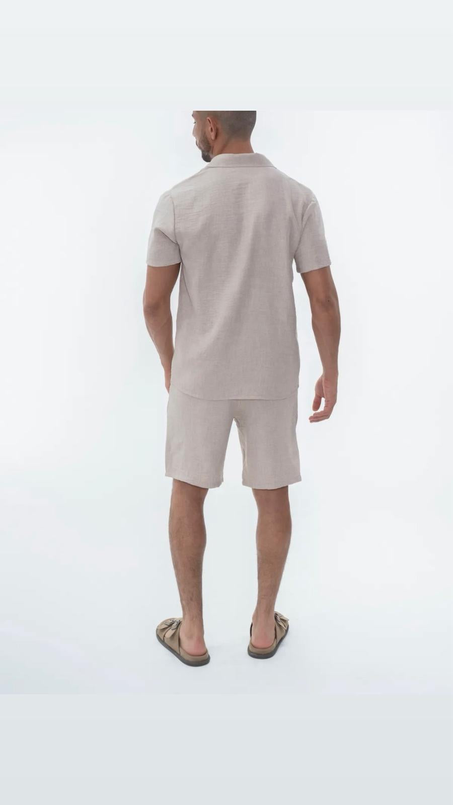 Ensemble Chemise & Short Effet Lin Beige