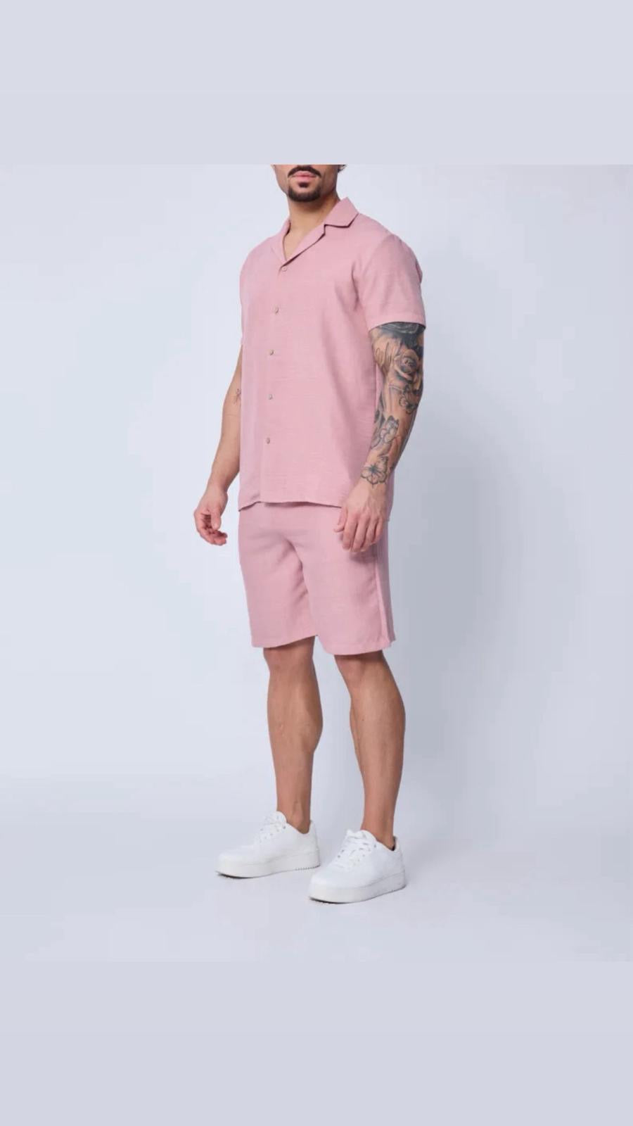 Ensemble Chemise & Short Effet Lin Rose