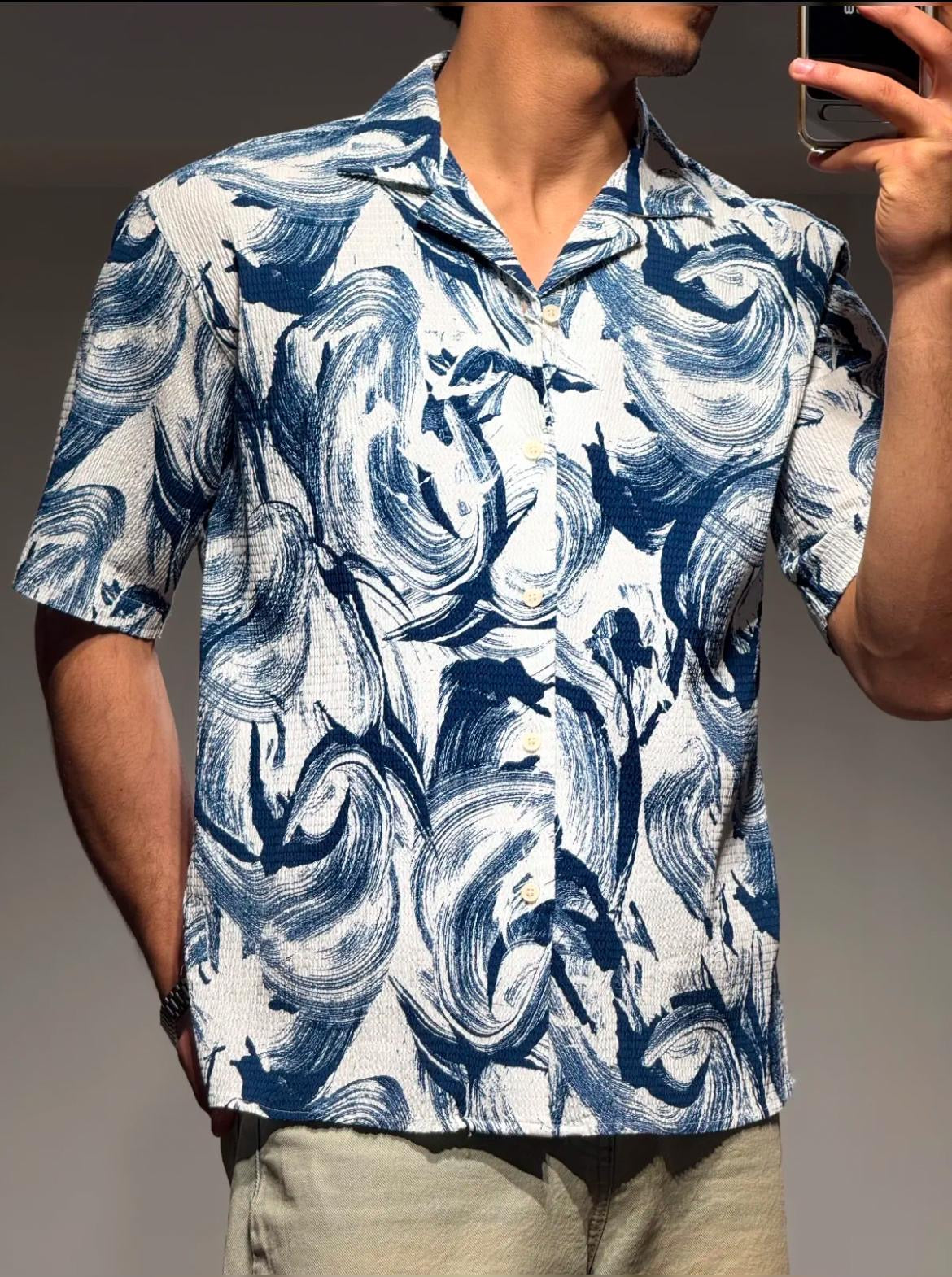 Chemise à Motif Bleu Abstrait