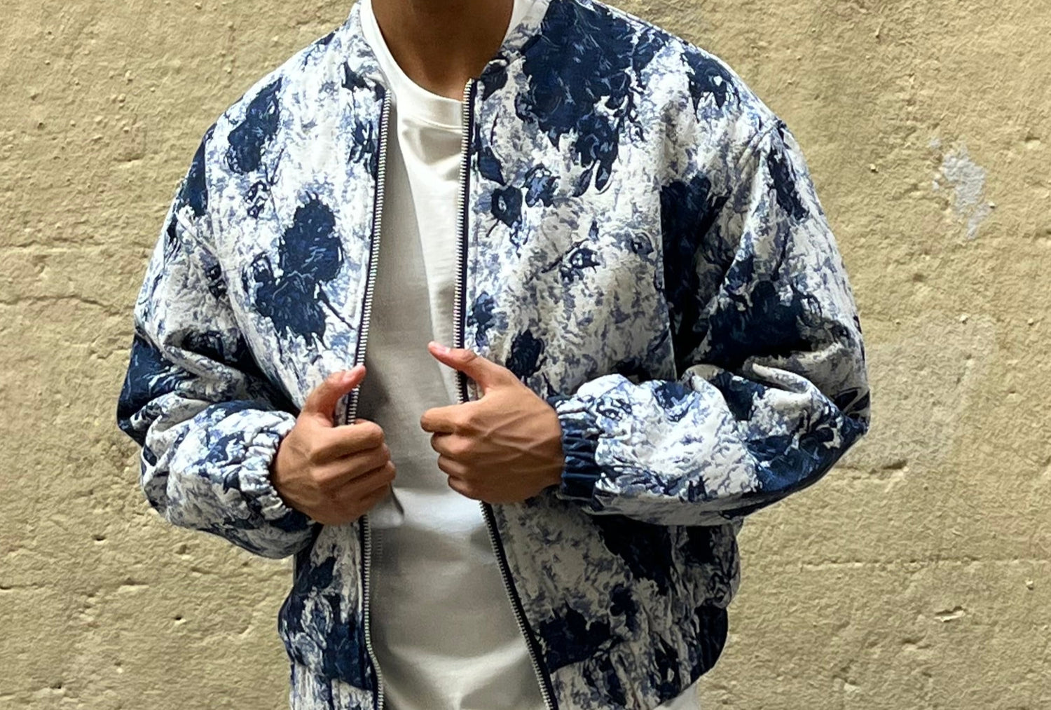 Bombers homme bleu blanc imprimé fleur