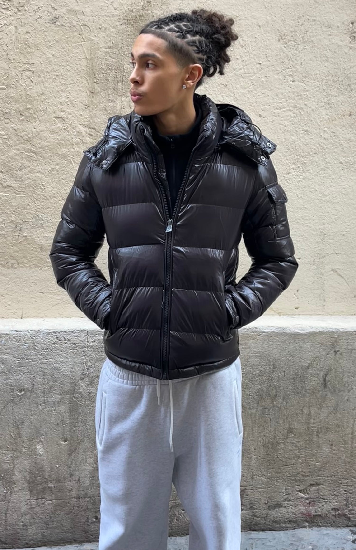 doudoune noire brillante matelassée homme