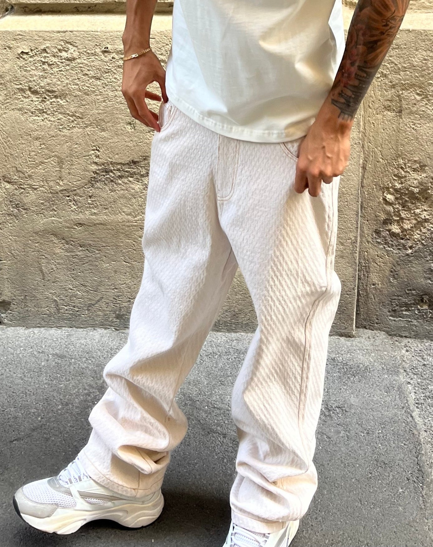 jean homme coupe droite blanc cassé