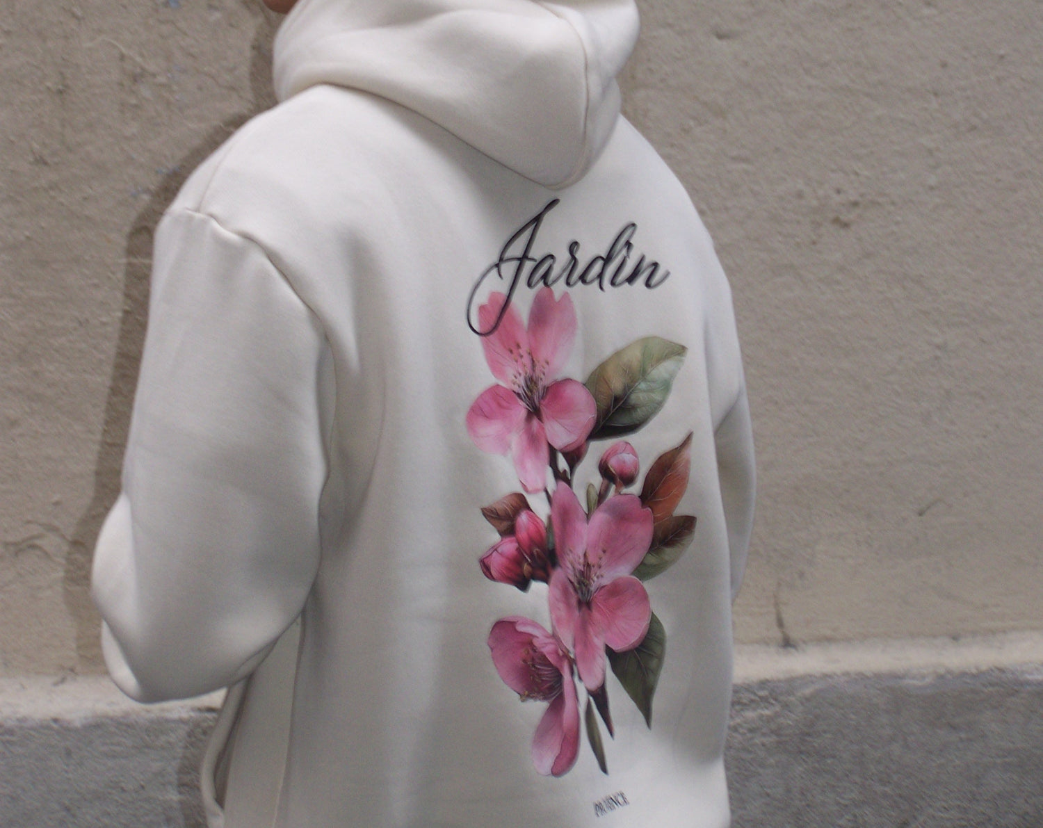pull à capuche beige imprimé fleur