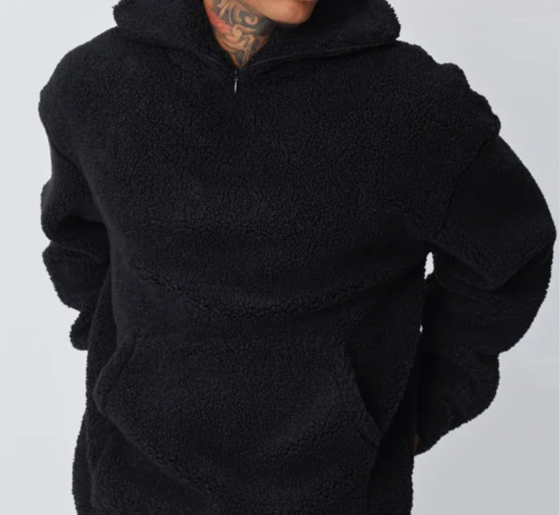Sweat noir effet Sherpa ajustable en cagoule