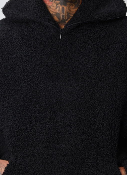 Sweat noir effet Sherpa ajustable en cagoule
