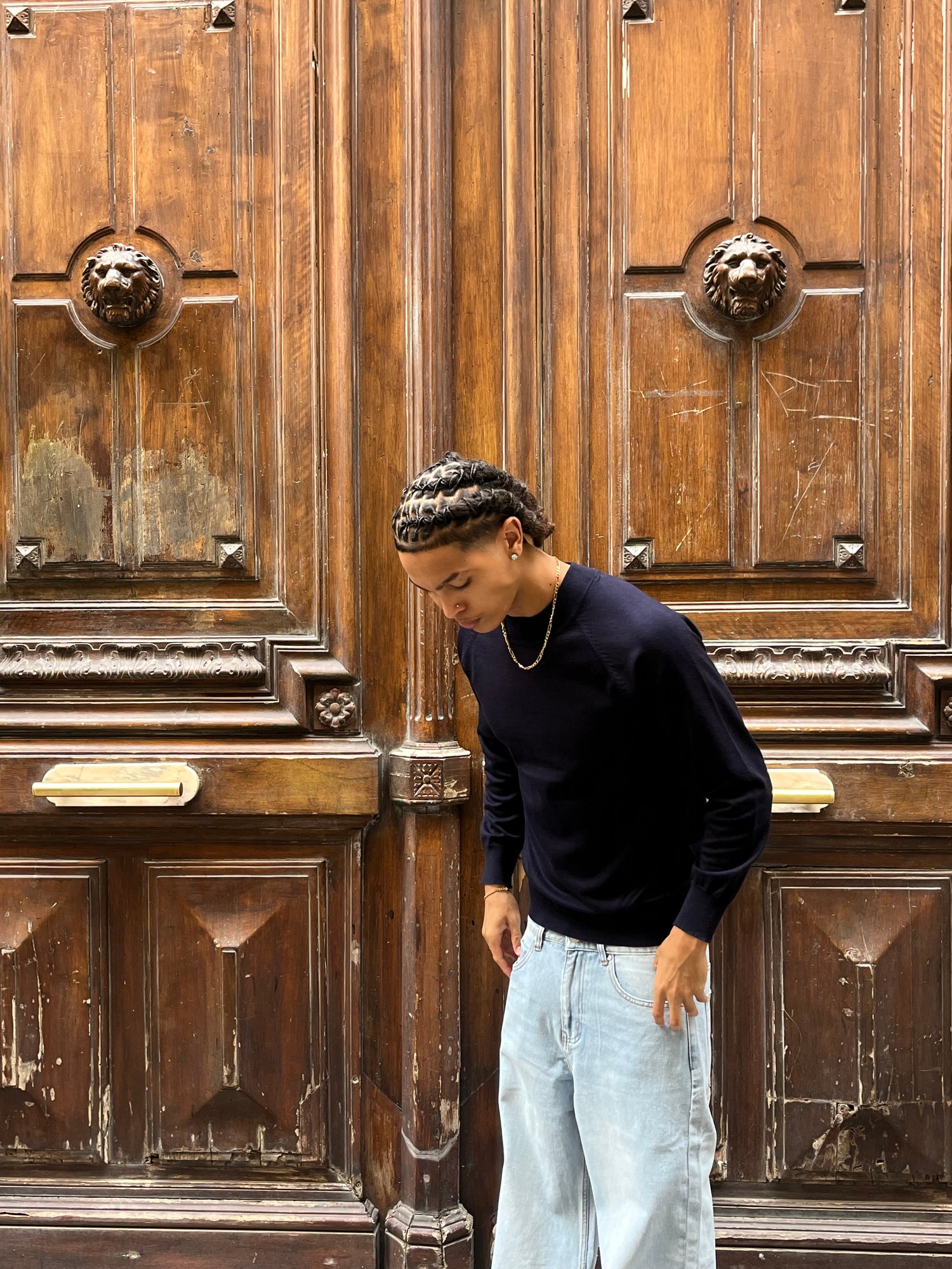 Pull maille fine  col rond bleu marine