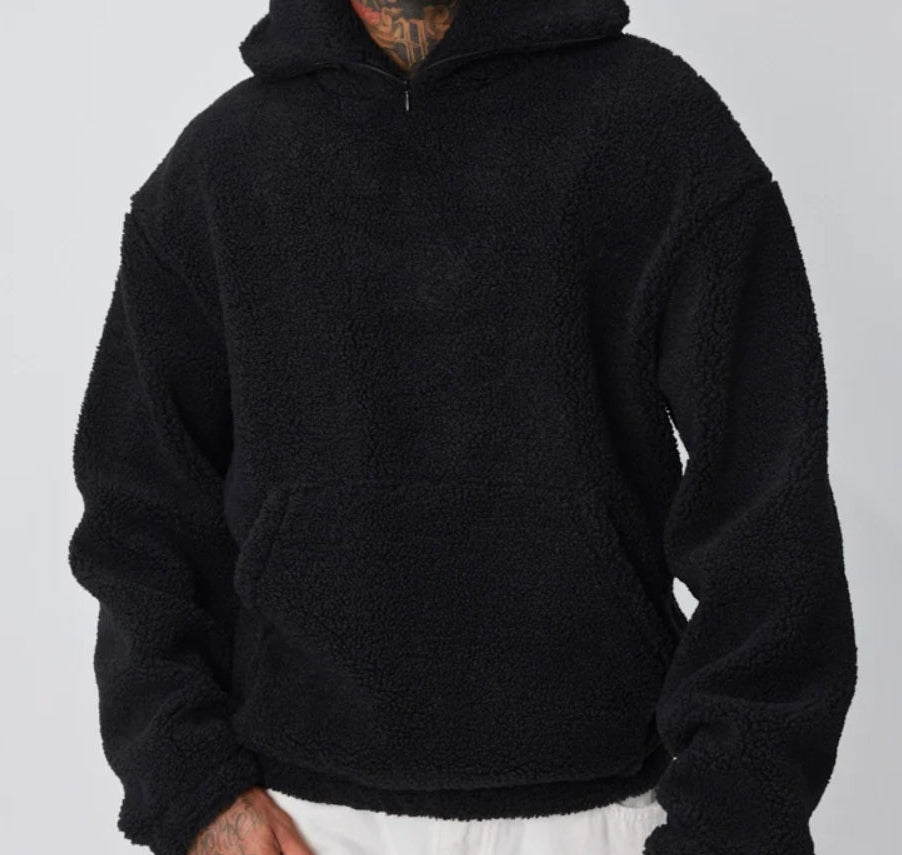 Sweat noir effet Sherpa ajustable en cagoule