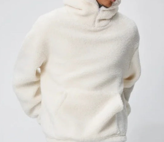 Sweat blanc effet Sherpa ajustable en cagoule