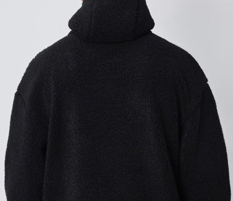 Sweat noir effet Sherpa ajustable en cagoule