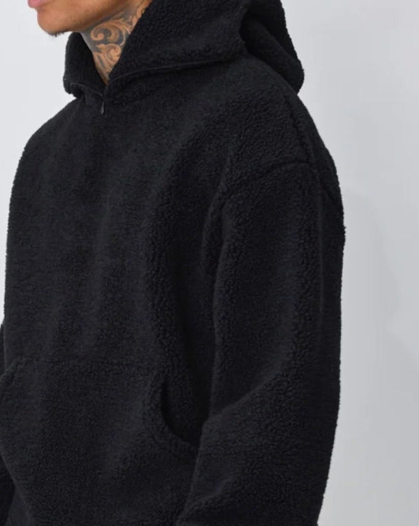 Sweat noir effet Sherpa ajustable en cagoule
