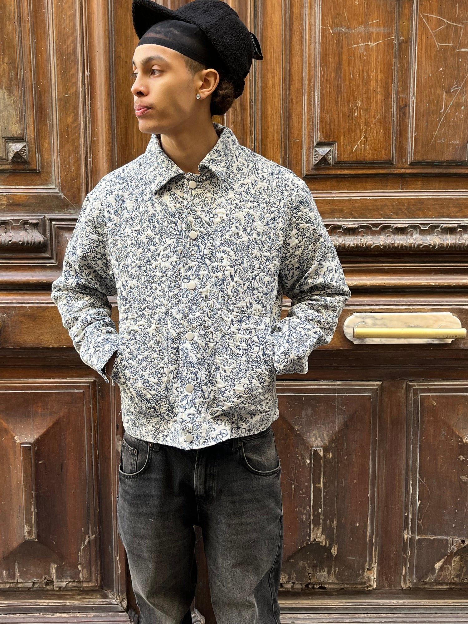 veste homme motif toile de jouy