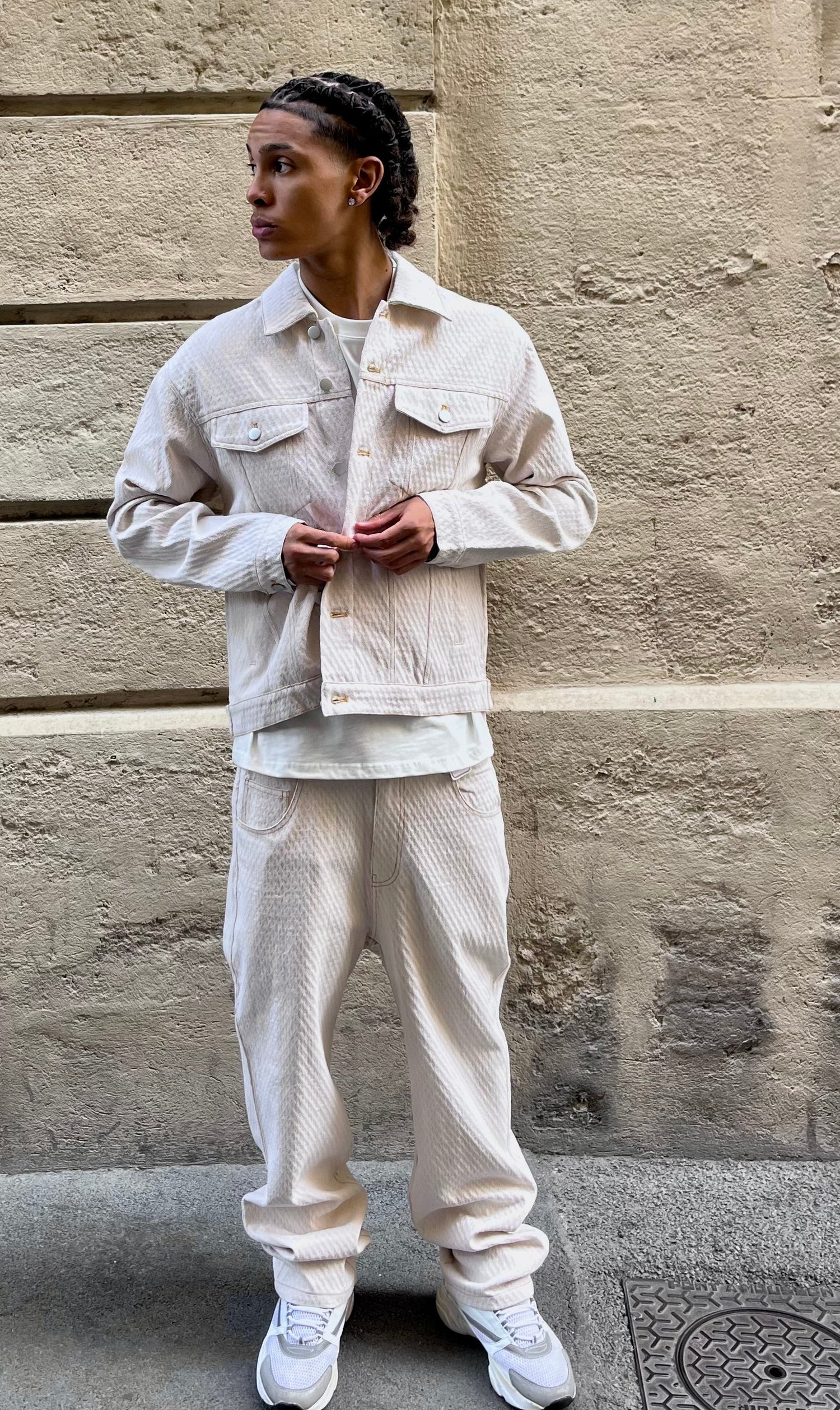 Veste en jean homme beige