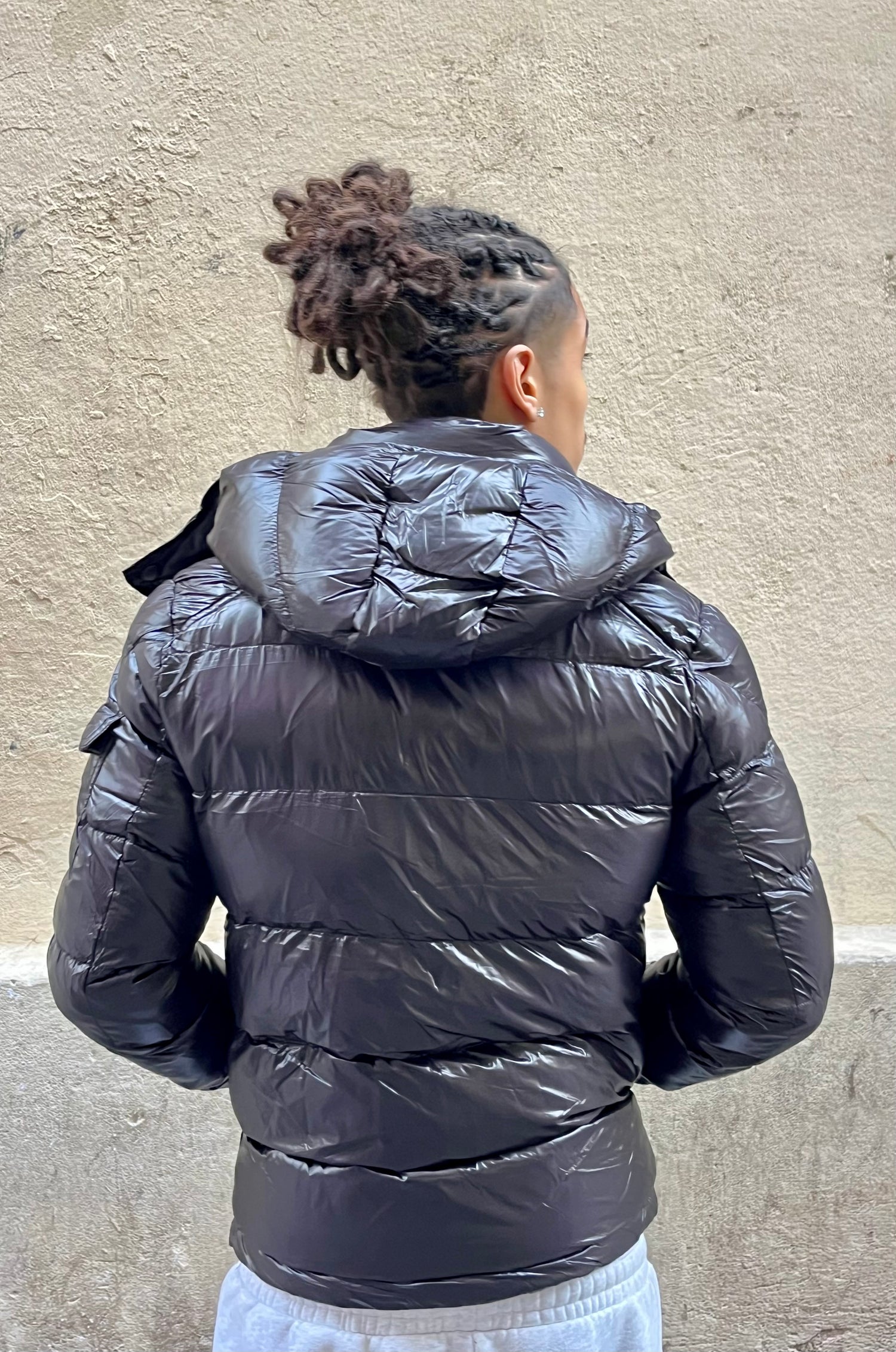 doudoune noire brillante homme