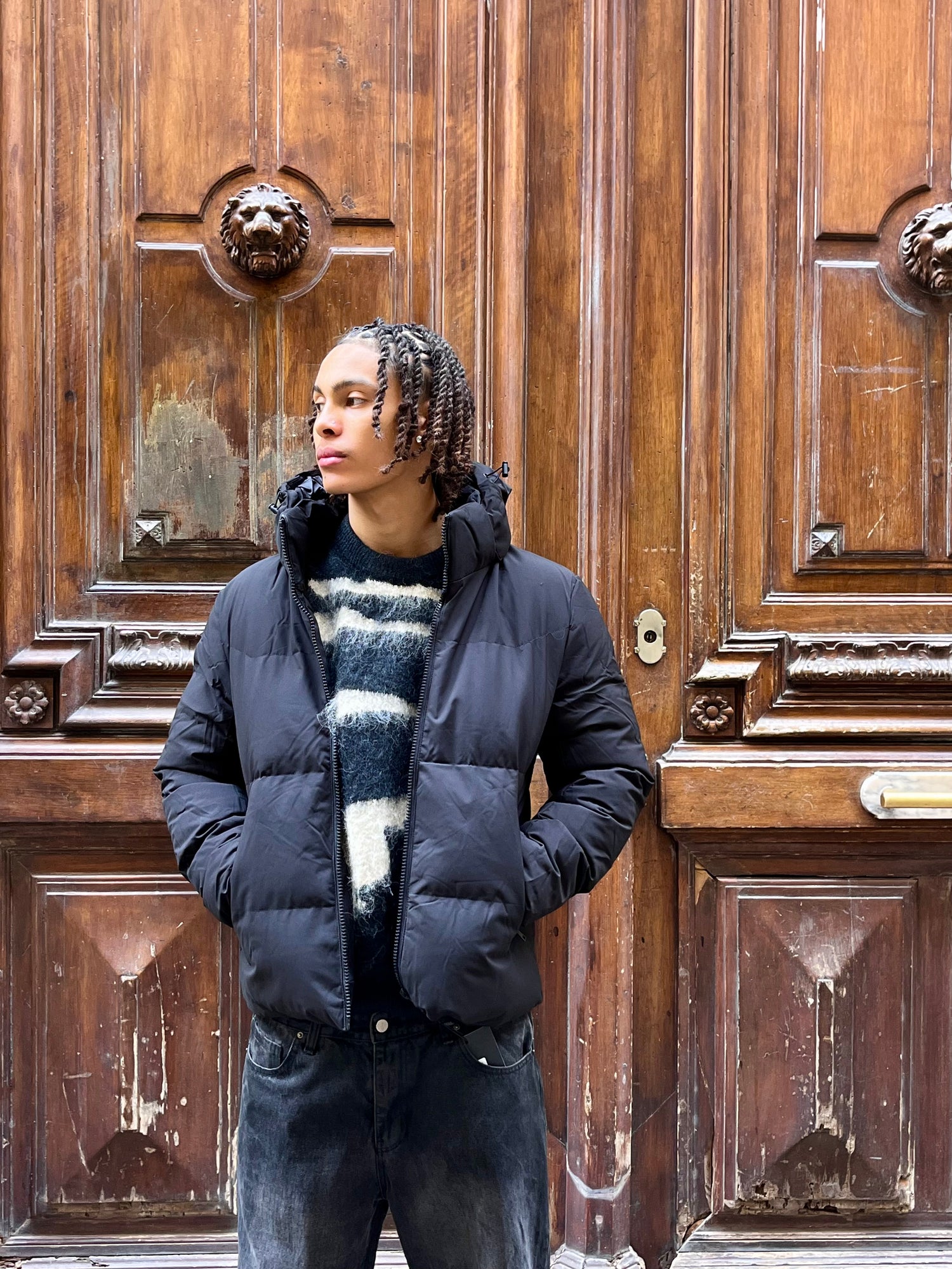 doudoune noire Homme Capuche amovible