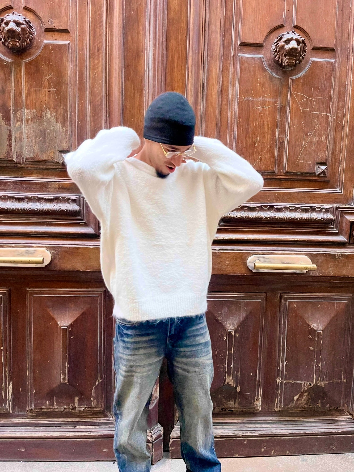 Pull blanc homme col rond