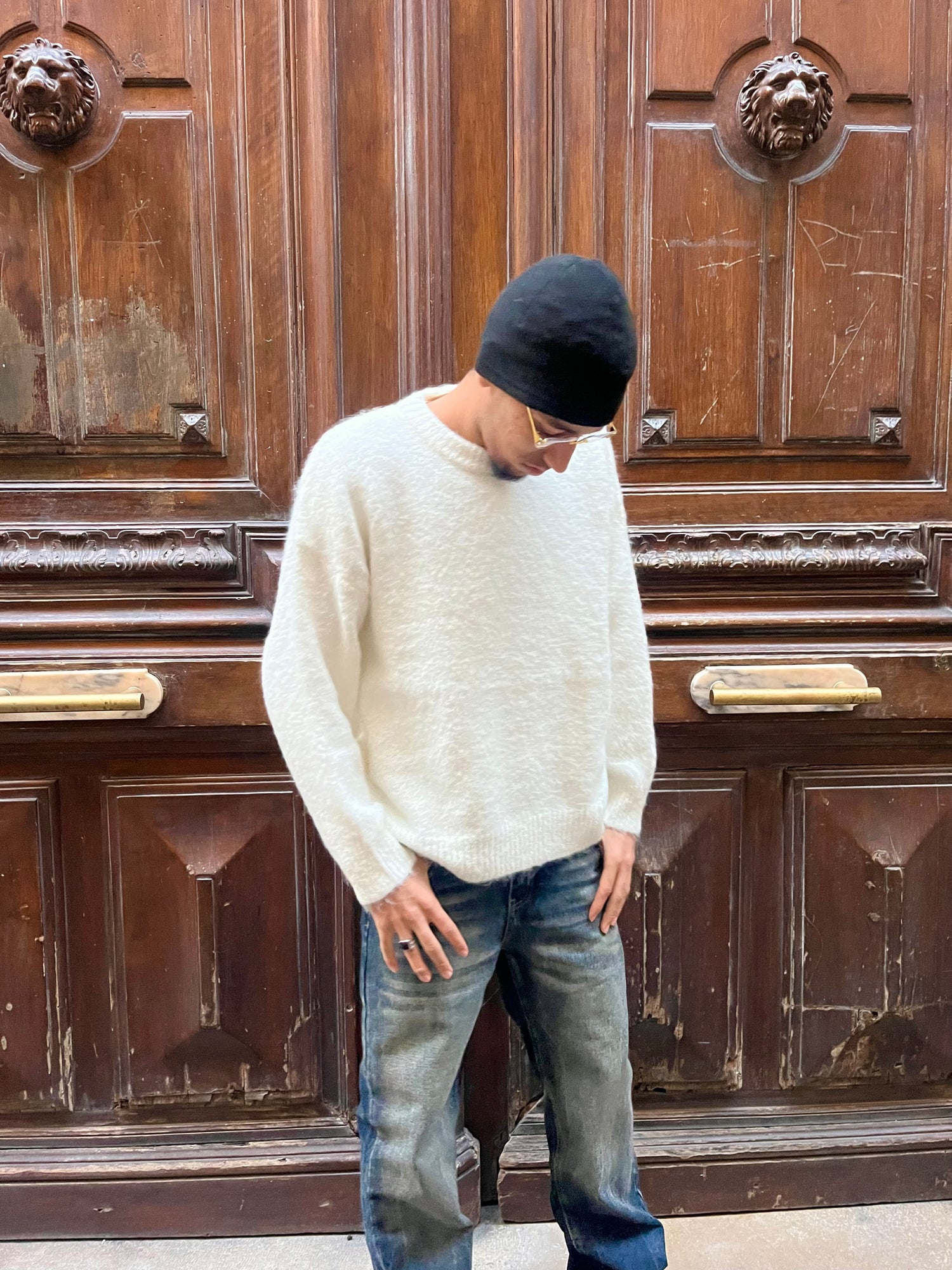 Pull blanc homme col rond