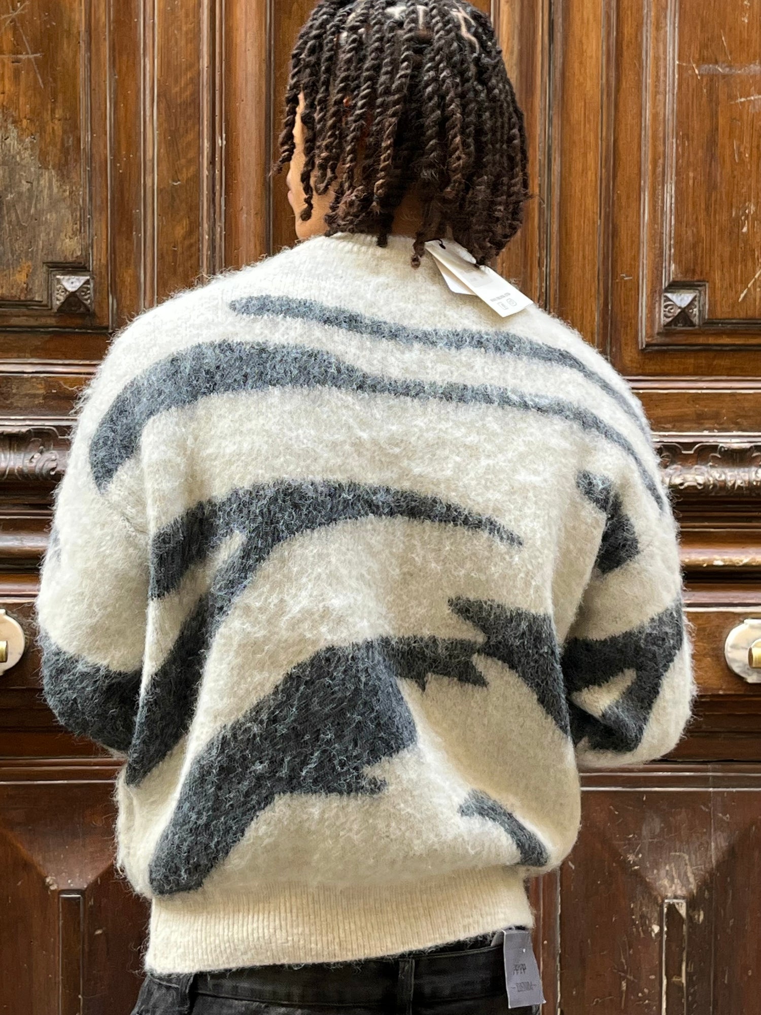 Pull Wave Line rayures verticales noir/blanc sans capuche