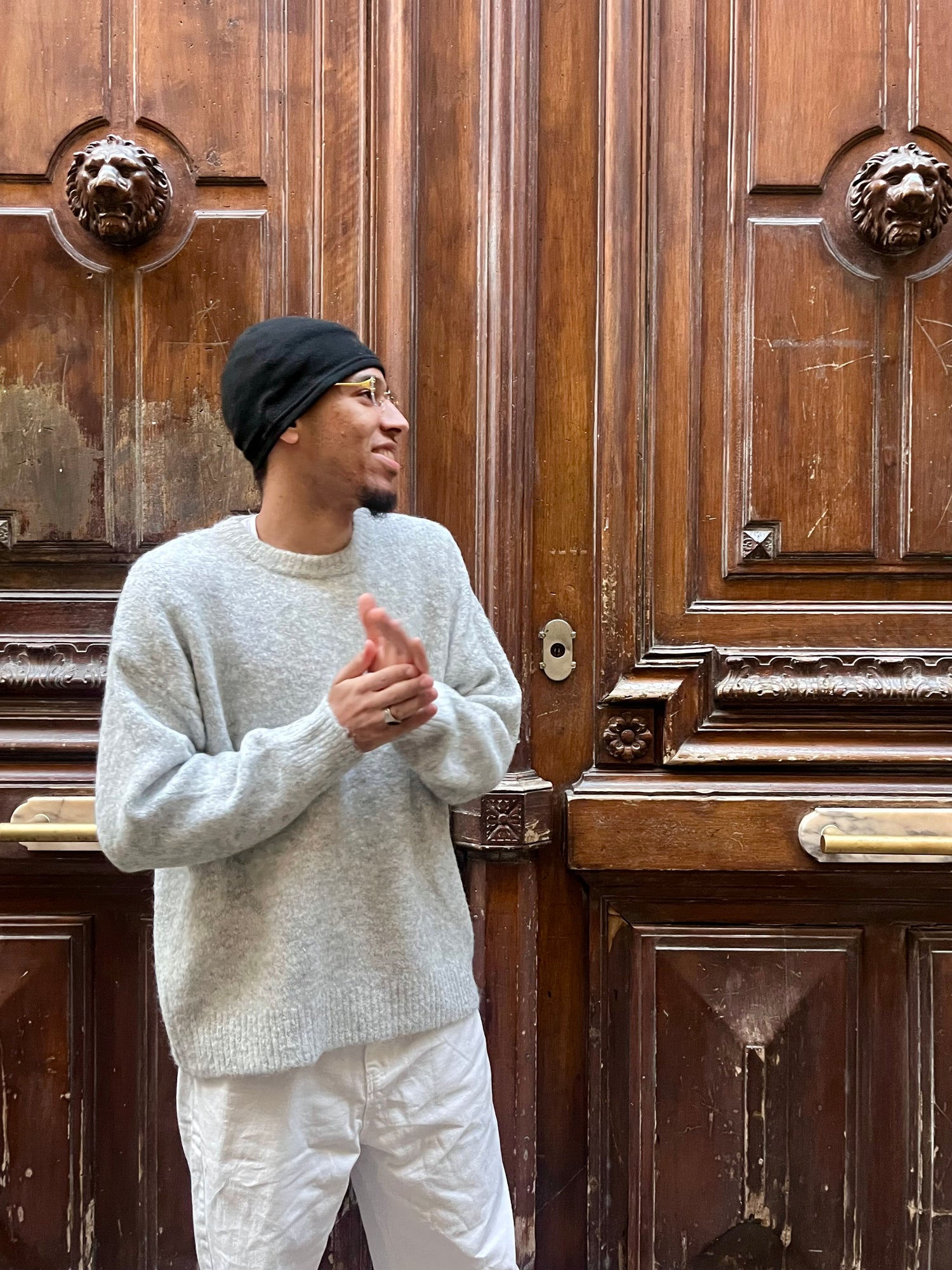 Pull homme gris col rond