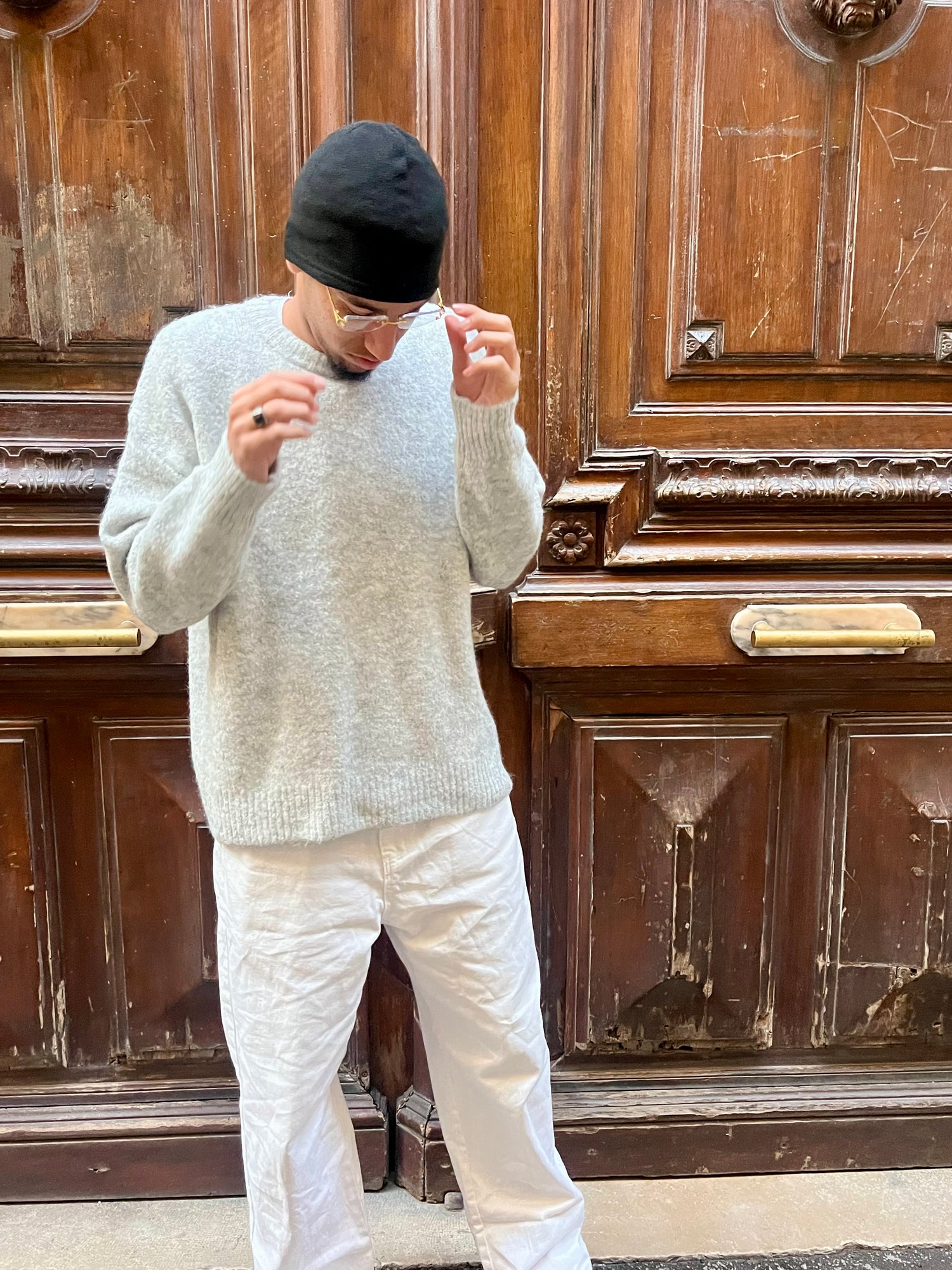 Pull homme  gris col rond