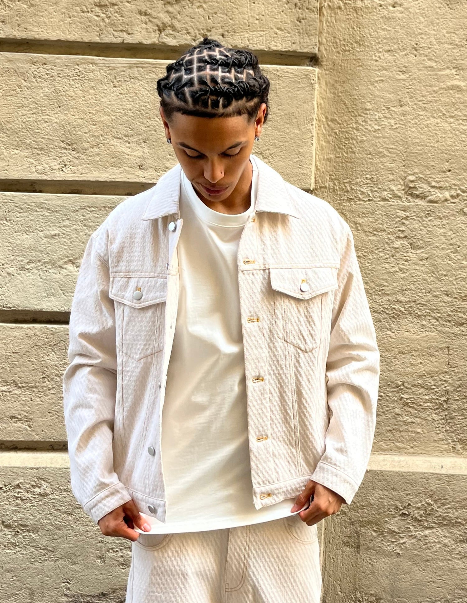 Veste en jean homme beige 