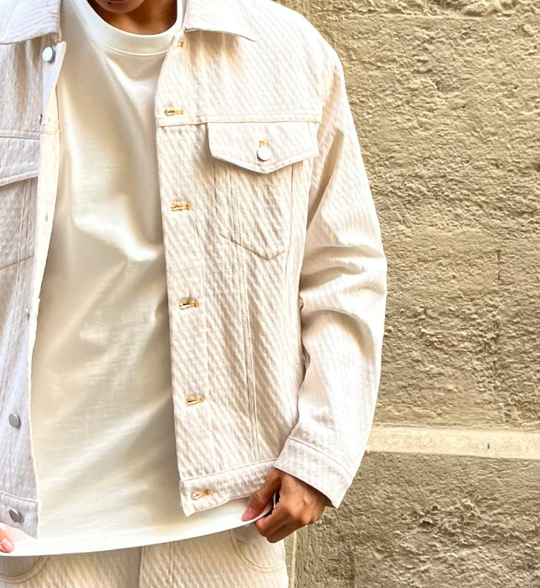 Veste en jean homme beige